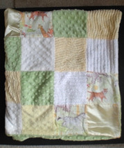 Animal Print Baby Blanket Chenille Satin Stella Bella  Green Yellow Patchwork - £30.78 GBP