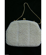 Vintage Hand Made White seed small Beaded Clutch Purse gold tone chain $... - £59.95 GBP