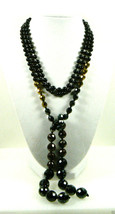 62&quot;L Glamour Graduated drop tips Black faceted glass beads Long Tie Necklace - £56.91 GBP