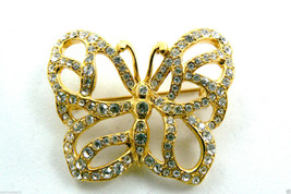 Gold tone metal Clear Crystal stones Butterfly pin brooch NICE free shipping - £31.59 GBP