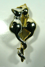 Pretty Silver &amp; Gold tone Crystla Collar Two Cats Couple Pin Brooch - $39.95