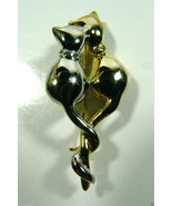 Pretty Silver &amp; Gold tone Crystla Collar Two Cats Couple Pin Brooch - £31.93 GBP