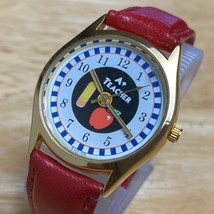 Vintage LVC A+ Teacher Unisex Gold Tone Red Leather Analog Quartz Watch~New Batt - £13.07 GBP