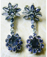 Lavender Amethyst long dangle drop charm silver plate earrings - £59.78 GBP