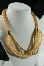 Vintage Napier Gold Tone Round Frosted Beads Necklace Strand 18&quot;L Signed $0 S Hip - £51.12 GBP