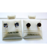 Lot of 2 New Sterling Silver 925 round cut Amethyst &amp; Garnet stone Stud ... - £22.38 GBP