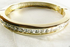 GOLD TONE METAL PRINCESS CUT CZ BANGLE BRACELET - £43.96 GBP