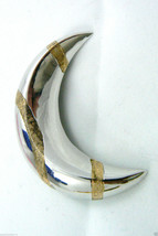 Two Tone Gold accent Sterling Silver 925 Crescent Moon Pin Brooch $0 shipping - £63.13 GBP