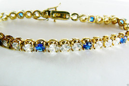 Y Gold Plate Sterling Silver 925 Clear &amp; Blue Sapphire CZ Tennis Bracele... - $103.20