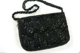 Black Market Hand Made Black Glass Beaded Casual or Evening  Purse Bag $... - £30.81 GBP