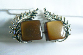 Vintage Coro signed Silver tone metal Brown lucite Thermoset clip on earrings - £19.18 GBP