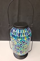 Battery Powered Colorful Mosaic Glass Hanging Lantern - £15.81 GBP