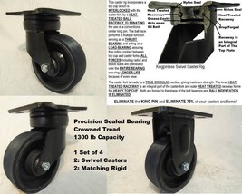 6&quot; x 2&quot; Kingpinless Towing Sw Caster Polyurethane Wheel (2) Rigid (2) 1300 lb ea - £121.84 GBP