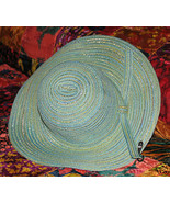 Ladies Wide Brimmed Straw Hat: Aqua  & Silver Threads Crushable Hat - $16.95