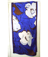  Vintage Albert Nippon Silk Scarf Royal Blue, Brown, White Flower Fringe - £21.57 GBP