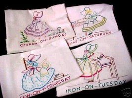 Bonnet / Sunbonnet Girls DOW  days of week TOWELS embroidery pattern Mc120 - £3.99 GBP