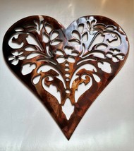 Ornamental Floral Heart Copper/Bronze Plated Metal Wall Décor 12&quot; x 12&quot; - £20.25 GBP