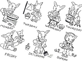 Bunny/ Rabbit GIRL week days TOWELS embroidery pattern AC5325  - $5.00