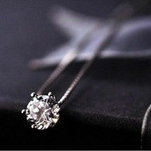 14K White Gold Plated 2Ct Round Simulated Diamond Solitaire Pendant With Chain - £86.34 GBP