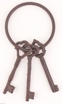 Decorative Cast Iron Jailers Key Ring 3 Skeleton Keys Home Decor Costume Prop - £5.47 GBP