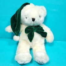 Christmas Teddy Bear Fiesta Stuffed Plush White 13&quot; Green Hat Scarf Snowflake - £17.77 GBP