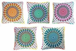 Multi Colored Pom Pom Mandala Elephant Throw Pillow Cover Case for Couch... - £40.10 GBP
