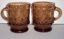 (2) Anchor Hocking Fire King Kimberly Diamond Collectible Topaz Color Glass Mugs - £31.34 GBP