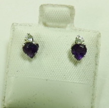 Heart Shaped Amethyst Earrings with CZ Cubic Zirconia Accents Deep Purple Post   - £63.94 GBP