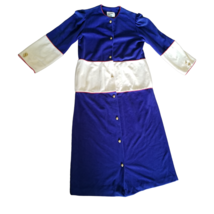 Women&#39;s Vintage Bill Blass House Coat Style 7500 Button Down Blue White Pockets - £47.04 GBP