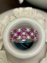 Red Ruby Cluster &amp; Diamond Flower Statement Ring 14k White Gold 2.65Ct - £74.53 GBP