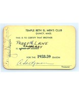 1958 - 1959 Temple Beth El Men&#39;s Club Membership Card - $9.88