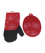 Holiday Christmas Heat Resistant Pot Mitt Holder Set Neoprene Red Poinse... - $11.96 CAD