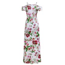 Off-shoulder V-neck high waist sexy maxi dress 3D floral printing tea dress - $21.80