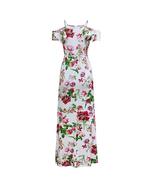 Off-shoulder V-neck high waist sexy maxi dress 3D floral printing tea dress - $21.80