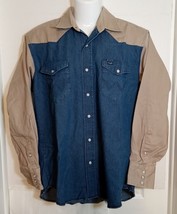 Wrangler Western Blue/Brown Denim Pearl Button Down LS Shirt Men&#39;s Large - $14.03