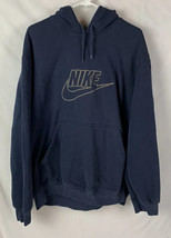 Vintage Nike Hoodie Sweatshirt Embroidered Swoosh Navy Blue Hood Mens XL - $49.99