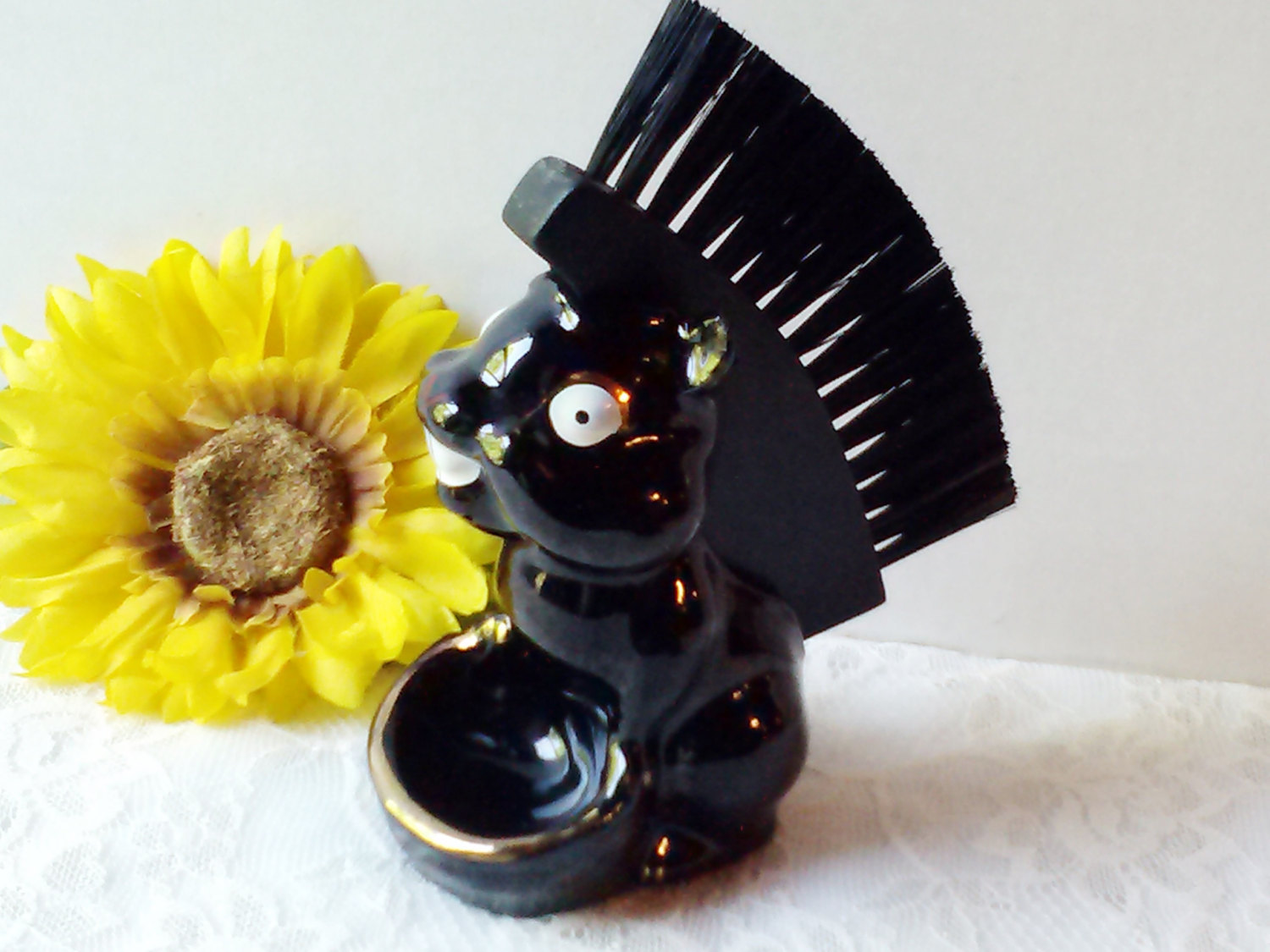 Vintage Porcelain Skunk Clothes Brush Holder and Ring Bowl Vanity Groomi... - $38.00