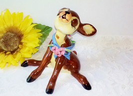 NAPCO Porcelain Figurine Bambi Fawn Baby Deer Figure Flowered Bow Vintage - £56.29 GBP