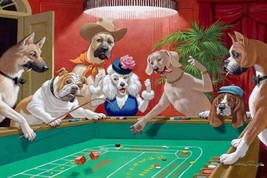 Art Wall Dogs Playing Pool Game Painting Picture Printed Canvas Giclee - £7.58 GBP+