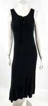 Carole Little Maxi Dress 6 Petite Black Side Slits Lace Up Neckline Slinky Knit - £27.24 GBP