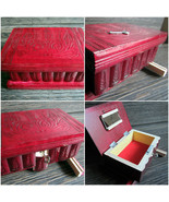 Wooden Puzzle Jewelry Red Box With Secret Hidden Locked Compartment Key ... - £47.84 GBP