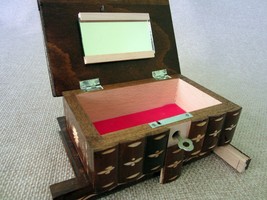 Wooden Secret Puzzle Jewelry Trinket Box Case Hidden Drawer Lock Key Mirrored - £49.29 GBP