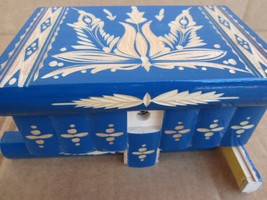 Light Blue Secret Wooden Puzzle Box for Hiding Valuables Hungary Key Loc... - $75.42