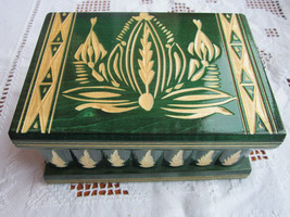 Wooden Secret Compartment Puzzle Box Drawer Jewelry Box Green Handmade Europe - £40.17 GBP