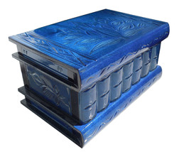 Handmade JEWELRY Wood Secret Magic Trinket Box Puzzle Safe Bank NWT Gift Blue - $52.98