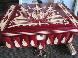 XXL Wooden Red Jewelry Puzzle Box Engraved Folk Country w/ Hidden Compartment - £73.36 GBP