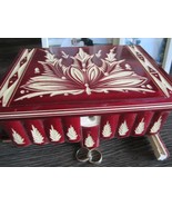 XXL Wooden Red Jewelry Puzzle Box Engraved Folk Country w/ Hidden Compar... - £72.73 GBP