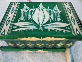 Jewellery Puzzle Box Wedding Favour Green Wooden Chest Trinket Case Lock Mirror - £44.32 GBP