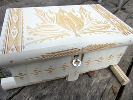 Wooden Makeup Puzzle Jewelry Box with Secret Compartment Mirror Lock and... - $83.71
