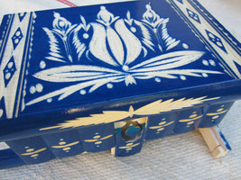 East European Puzzle-Jewelry Wooden Box Case Dark Blue with Secret Classic - $63.27